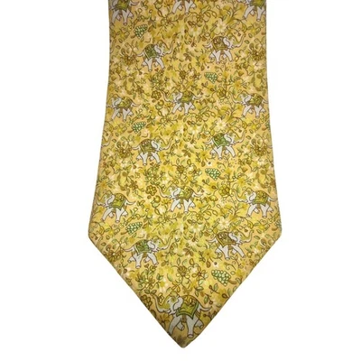 Salvatore Ferragamo Men's Yellow Elephant Floral Print Italy Silk Necktie - Image 1 of 4