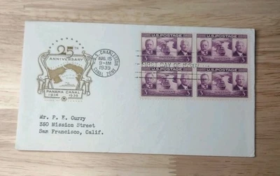 US FDC #856 Block of 4 Farnam Cachet Aug 15 1939 Cover USS Charleston Canal Zone - Image 1 of 4