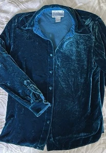Diane Von Furstenberg Vintage Silk Velvet Teal Shirt - Picture 1 of 5