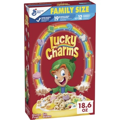 Lucky Charms cereal com marshmallows arco-íris jumbo 18,6 oz caixa tamanho família - Imagem 1 de 4