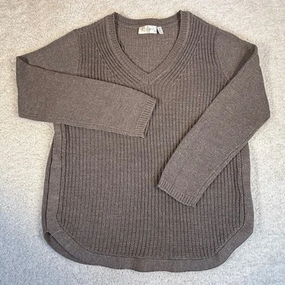 RD стиль серо-коричневый вязаный V шеи свитер с длинным рукавом женский размер L вязаный уютный женский - Изображение 1 из 4