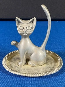 Vintage Cat Figural Ring Holder Jewelry Trinket Dish - Imagen 1 de 6