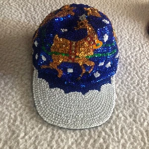 Baseball Cap Damen Einheitsgröße alle Pailletten blau weiß mit Rentier gefüttert Weihnachten - Bild 1 von 6