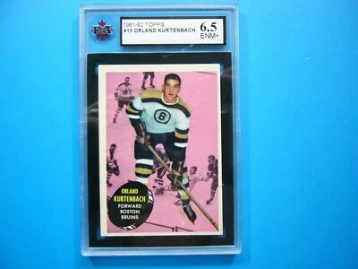 1961/62 TOPPS NHL HOCKEY CARD #15 ORLAND KURTENBACH ROOKIE KSA 6.5 EX/NM+ GL - Image 1 of 2
