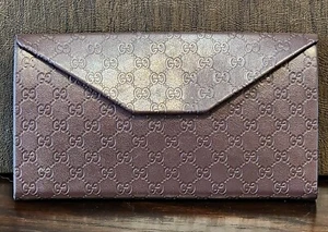 GUCCI Collapsible Leather GLASSES / SUNGLASSES TRI-FOLD CASE Logoed Brown **Flaw - Picture 1 of 20