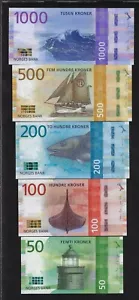 NORWAY 1000 + 500 + 200 + 100 + 50 KRONER GEM UNC - Picture 1 of 2