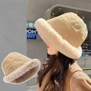 Mujeres Invierno Peludo Cubo Sombrero Ala Enrollada Imitación Piel Cloche Sombrero con Forro de Vellón - Imagen 1 de 28