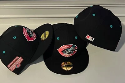 NEW ERA CINCINNATI REDS RIVERFRONT STADIUM Custom 59Fifty BLACK/RED New - Image 1 of 4