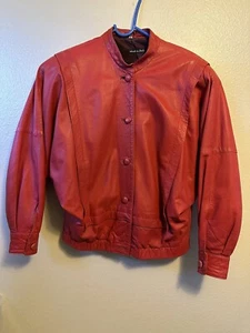 Bally's Damen rot Bemberg Leder Fledermausärmel Jacke Größe 4 - Bild 1 von 9