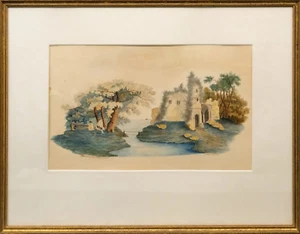 Englisches Aquarell Arkadische Landschaft 19. Jahrhundert von G. Scobel - Bild 1 von 5