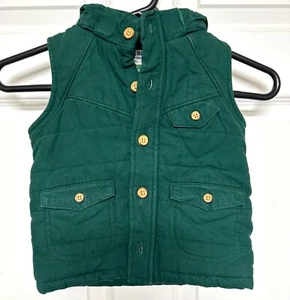 Boy s Osh Kosh lined olive fall/winter Vest size 2T Flannel-lined Hood , pockets - Picture 1 of 6