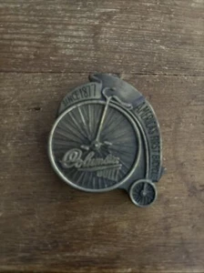 VINTAGE 1970s **COLUMBIA BUILT AMERICA'S FIRST BICYCLE** BELT BUCKLE - Picture 1 of 3