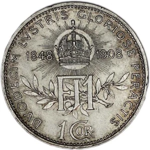 AUSTRIA coin 1 Corona 1908 Commemorative XF Extremely Fine - Picture 1 of 7