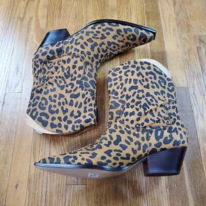Schutz Tessie Mid Heeled Bootie Sz 8 Leopard Point Toe Western Cowgirl NWOB - Picture 1 of 13