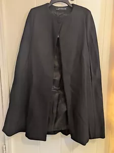 Black Wool Lined Zara cape coat With Back Pleat And Front Snap Closure XS - Picture 1 of 4