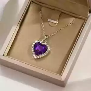 Amethyst 2Ct Heart Cut Lab Created Cluster Heart Pendant 14K White Gold Plated - Picture 1 of 9
