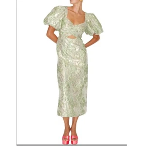 ALEMAIS Mira Puff Sleeve Sage Dress In Multi AU-UK6 /US2 BNWT RRP$695 - Foto 1 di 10