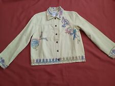 Coldwater Creek Lime  Green Embroidered Beaded Button Jeans Jacket Size PS