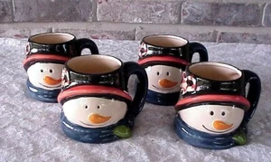 Vintage Christmas Snowman Face Mug Cup (4) Royal Norfolk Ceramic Carrot Nose - Picture 1 of 8