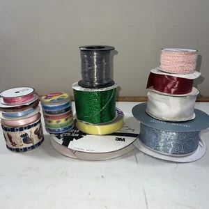 Vintage Fabric Ribbon Spools Sports Holiday Beaded Crafts lot of 19 - Picture 1 of 16