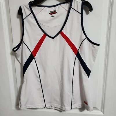 Camiseta regata feminina Bolle branca com detalhes azul marinho e vermelho - Imagem 1 de 4