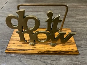 Do It Now Desk Accessory Bill or Mail Holder Brass on Oak Wood Base - Picture 1 of 5