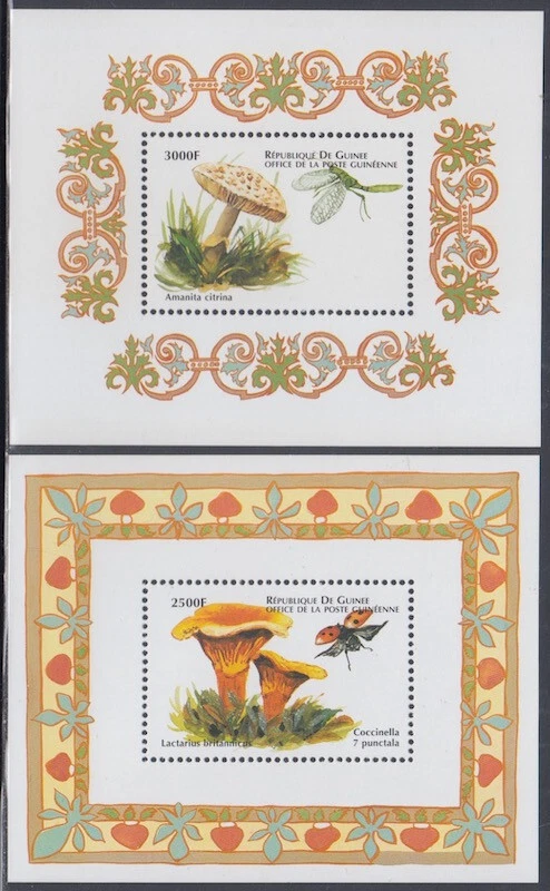 GUINEA Sc# 1570,3  MNH SET of 2 SOUVENIR SHEETS of MUSHROOMS and INSECTS - Image 1 of 1