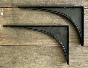 Cast Iron Pair of Mid-Century Modern Industrial Heavy Shelf Brackets, 8” x 13” - Picture 1 of 2