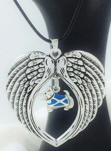 Scottish Terrier with Flag Coat Angel Wings Memory Leather Necklace - Picture 1 of 3