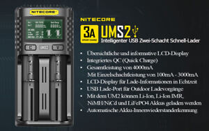 Nitecore UMS2 - USB Ladegerät für Li-Ion, LiFePo4, Ni-MH, Ni-CD Akkus