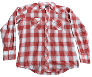 Vintage Sears Western Wear Men's Red Plaid Pearl Snap Button-Up Shirt Large