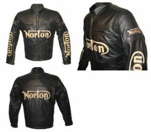 Mens Racing Norton Full Black Cowhide Motorcycle Leather Jacket Safety Pads - Picture 1 of 2