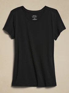 Banana Republic Timeless Crewneck Tee Black Short Sleeve T Shirt Women's Top NWT - Picture 1 of 5
