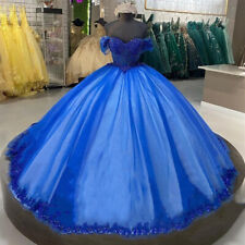 Princess Royal Blue Quinceanera Ball Gowns Sequin Sweet 15 16 Prom Party Dress