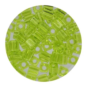 Square Glass Beads Japan 4mm Miyuki Cube Transparent Lime - Picture 1 of 2