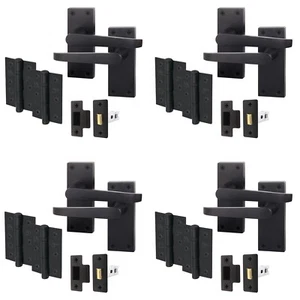 Black Door Handle Set, 4 Pairs Straight Pattern Handles, Hinges & Latches - Picture 1 of 7