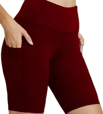 Pantalones cortos de motociclista Ideology para mujer de tiro alto, 10", pera roja afrutada, medianos Foto 1 de 4