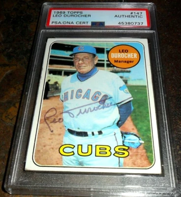 1969 Topps #147 LEO DUROCHER Autograph Signed Chicago Cubs PSA/DNA  D.1991 - Image 1 of 2