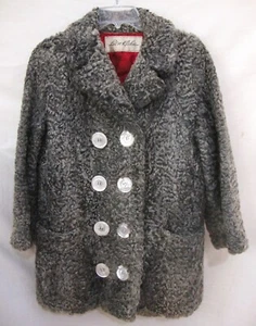 Vintage BEN KAHN Persian Lamb Gray RARE FIND CURLY Pea Coat Button Lined M L - Picture 1 of 7