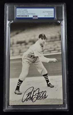 BOB FELLER Signed Real Photo Postcard-HOF-CLEVELAND INDIANS-PSA - Image 1 of 4