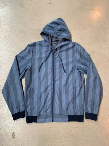 Giacca uomo Fendi a righe blu con cappuccio e zip Designer di lusso taglia L