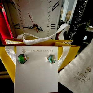 Kendra Scott "Taylor" Rhodium Plated & Dichroic Stud Earrings, Very Rare - Picture 1 of 6