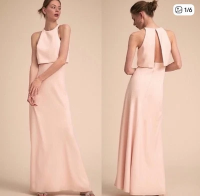 Vestido maxi BHLDN X Jill Stuart Iva crepe rosa blush pêssego tamanho 6 gola alta - Imagem 1 de 4