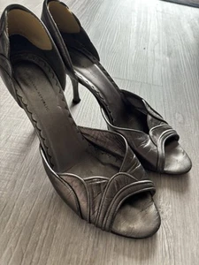 Banana Republic vintage Peep Toe Pewter leather heels Size 9 - Picture 1 of 10