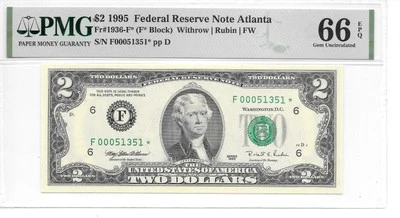 1995* Atlanta "Star" $2 FRN (F* Block) PMG 66 EPQ GEM UNC. (Starting with F000) - Image 1 of 4