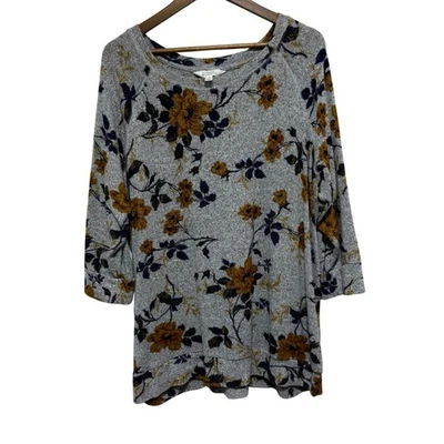 Market Spruce Tunic Womens 2X Gray Floral 3/4 Sleeve Stretch Knit Comfy Plus Top - Image 1 of 4