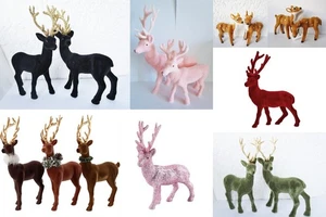 Figur Hirsch Weihnachten Tiere Hirsche mit Fell Samt beflock / Polyresin - Bild 1 von 12