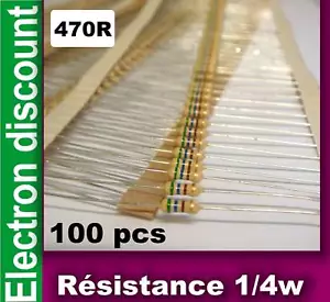 Résistance 1/4w 470 ohms 470R lot de 100 - Imagen 1 de 1