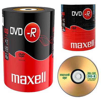 GENUINE MAXELL DVD-R 100 PACK BLANK DISCS RECORDABLE DVD 16x 4.7GB 120 MINS PC • 19.99£