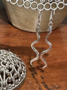 STERLING SILVER 925 SLITHERING SNAKES DANGLE 3" EARRINGS PIERCED LEVERBACK EUC - Picture 1 of 12